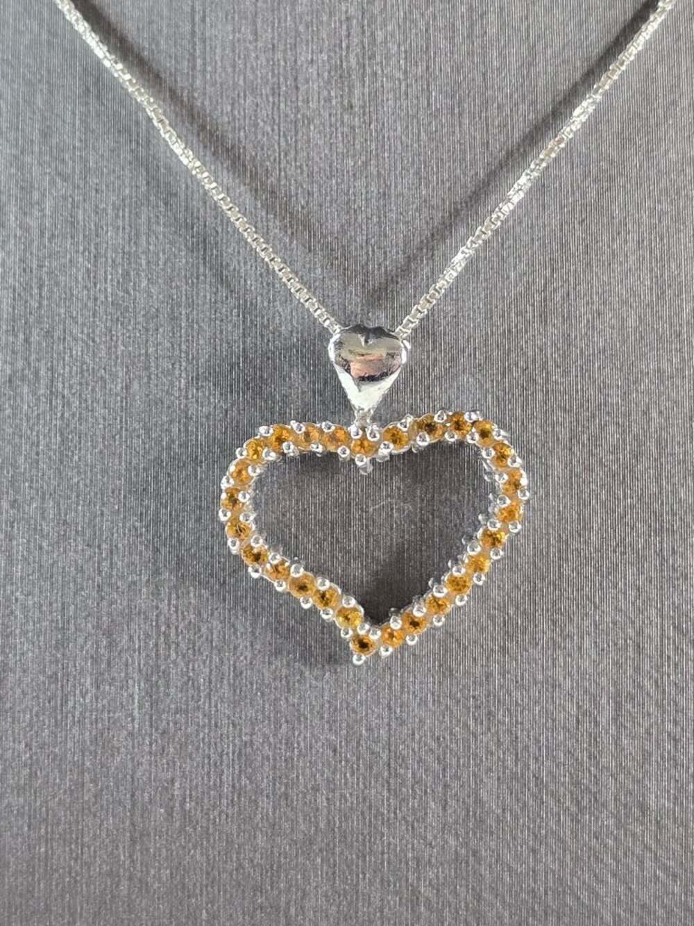 Womens Vintage Estate Sterling Silver Citrine Heart Pendant Necklace 4.9g E7998